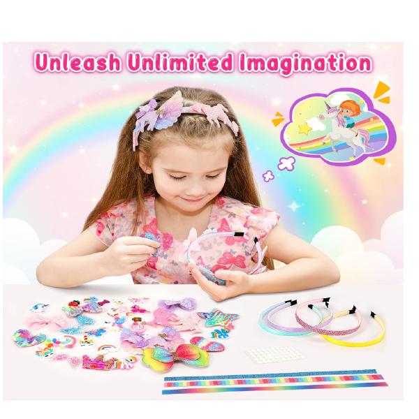 Unicorn Headband Making Kit for Girls Age 3+, Creative Craft Kits for Kids, DIY Fun Hairbands & Hair Accessories Toys Set - Birthday Presents & Gifts for Girls Age 3 4 5 6 7 8 Years Old 1