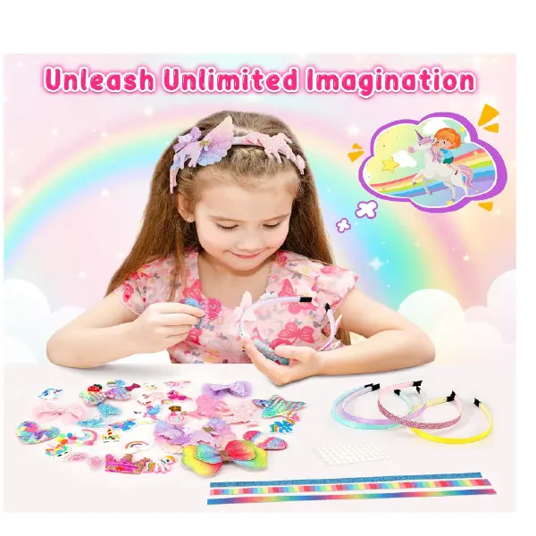 Unicorn Headband Making Kit for Girls Age 3+, Creative Craft Kits for Kids, DIY Fun Hairbands & Hair Accessories Toys Set - Birthday Presents & Gifts for Girls Age 3 4 5 6 7 8 Years Old 1