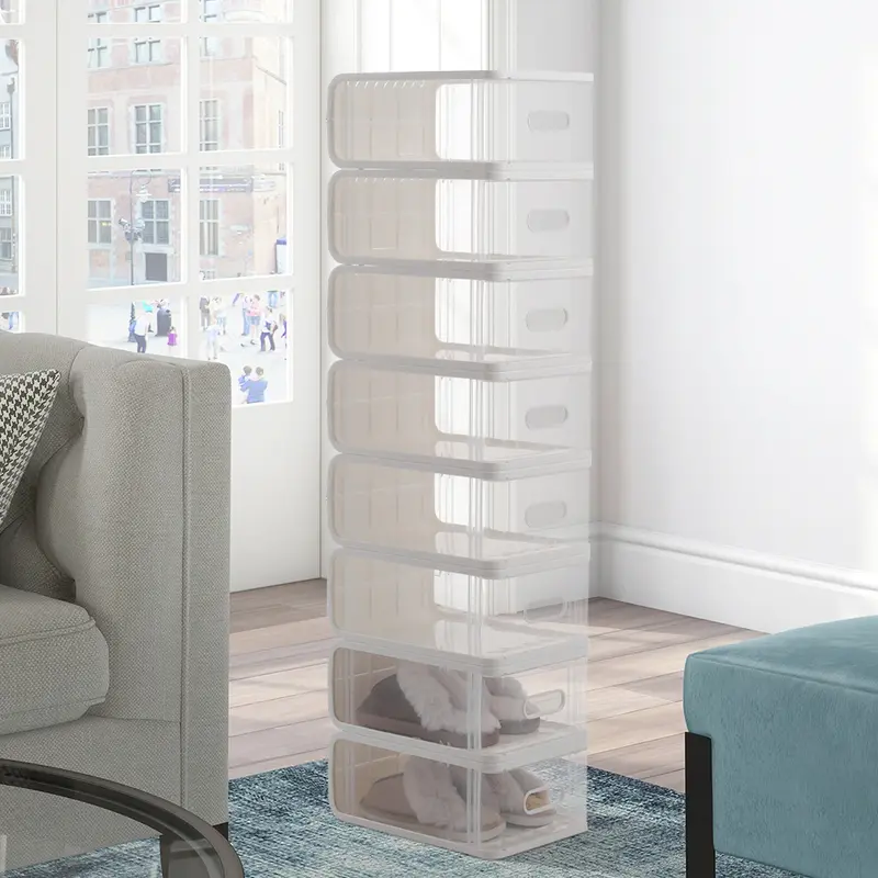 Livingandhome Transparent Stackable Shoe Storage Box Organiser For Closets and Entryways - Kitchen, Containers Plastic 0