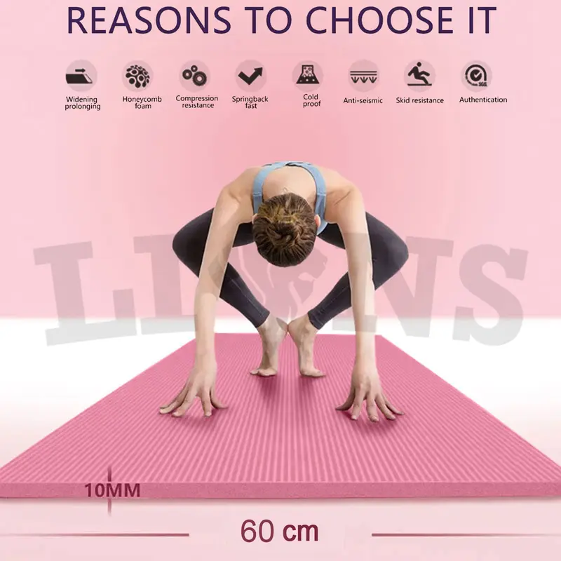 Lions Yoga Mat Gymnastic Home Fitness Gym Exercise Outdoor Physio Balance NBR Thick Foam Pilates 10mm Large - 183cm x 61cm 5