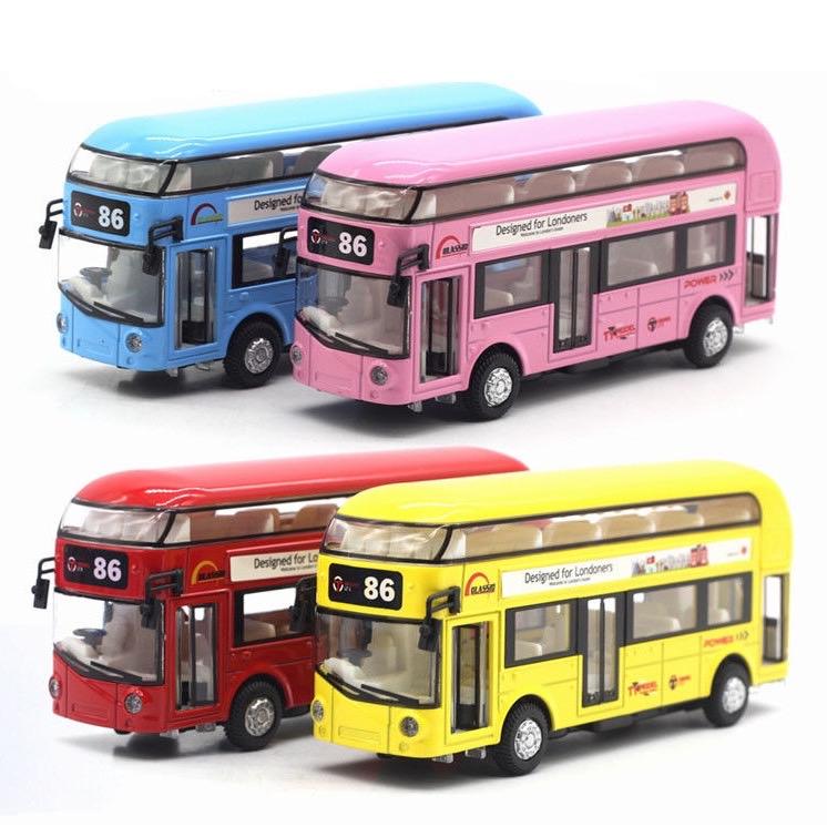 London Double-Decker Tour City Bus Sound Light Pull Back Bus Kids Toy Metal Red 1
