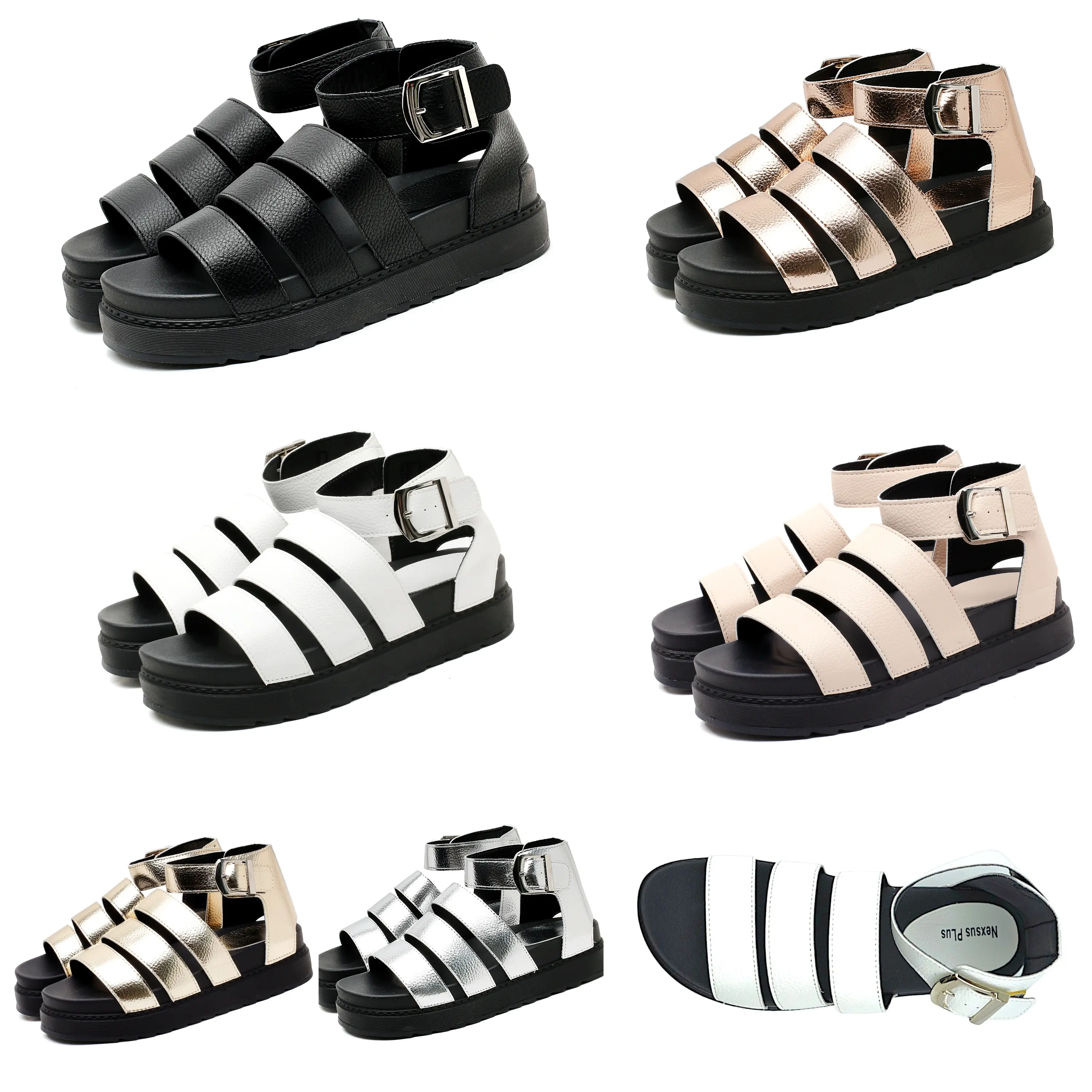 Nexsus Plus Ladies Casual Slip on Chunky Sole Indoor&Outdoor Wide Straps Buckle Up Open Toe Sandals SiZE UK 3-8 Shoe Women Footwear Girl Walking Shoes Summer Stylish Flat