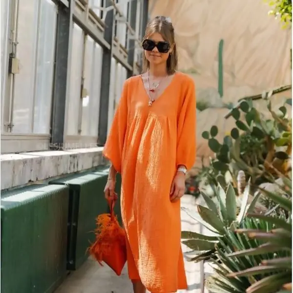 CHEESE CLOTH MAXI DRESS Casual Womenswear Summer Comfort Basic V-neck (One Size)