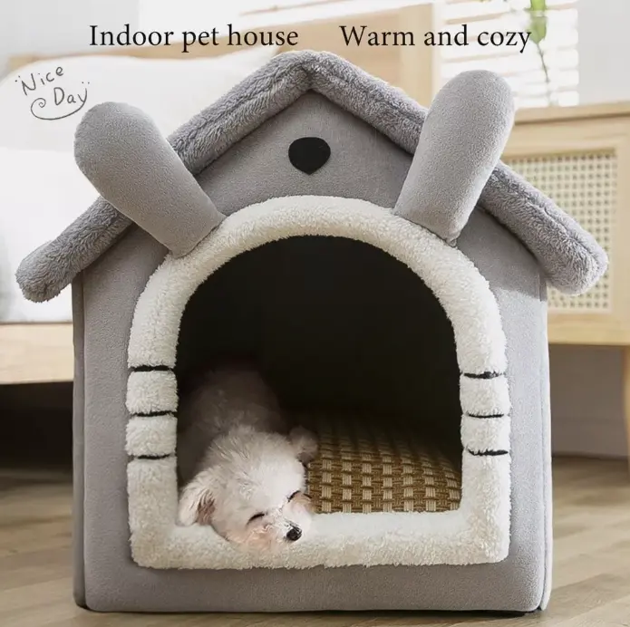 Pet Cat Kitten Dog Beds Igloo Fleece Bed Pyramid Cozy Washable Warm House Cave 3