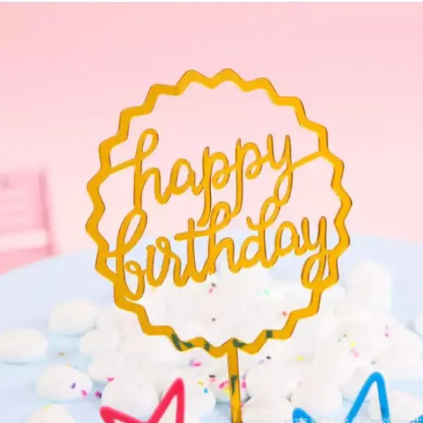 Cake Topper Birthday Party Happy Decoration Acrylic Supplies New Glitter Gold U 6