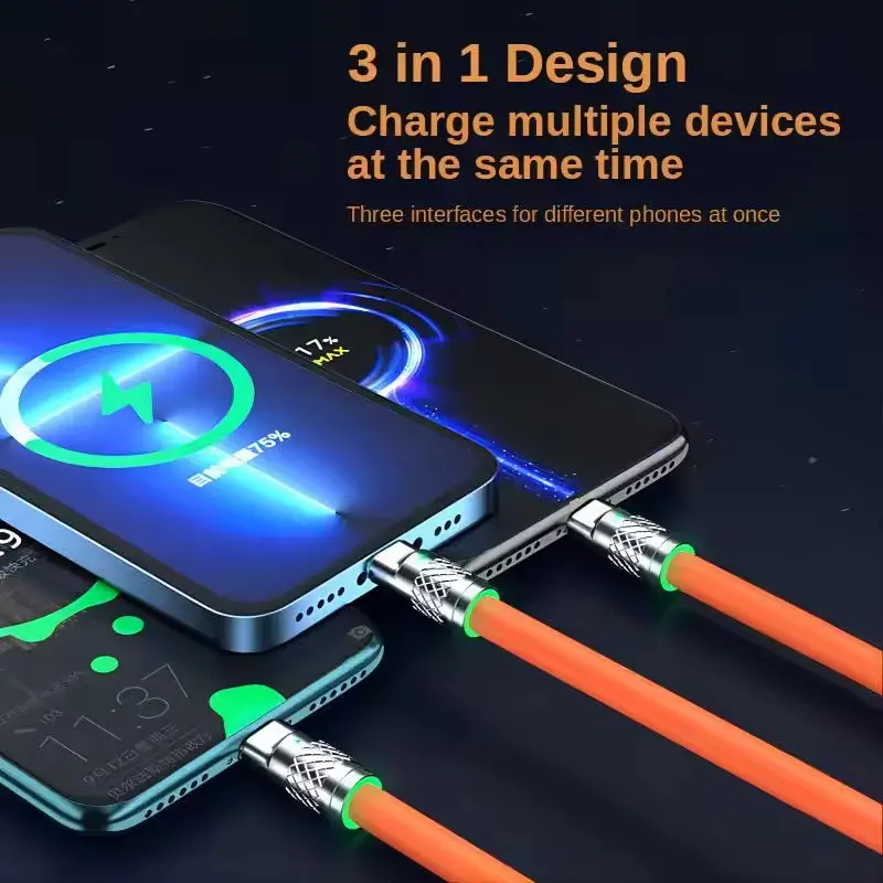 3 in 1 Multi USB Charger Charging Cable Cord For USB-C Micro USB Android IPhone Alloy Connector 1