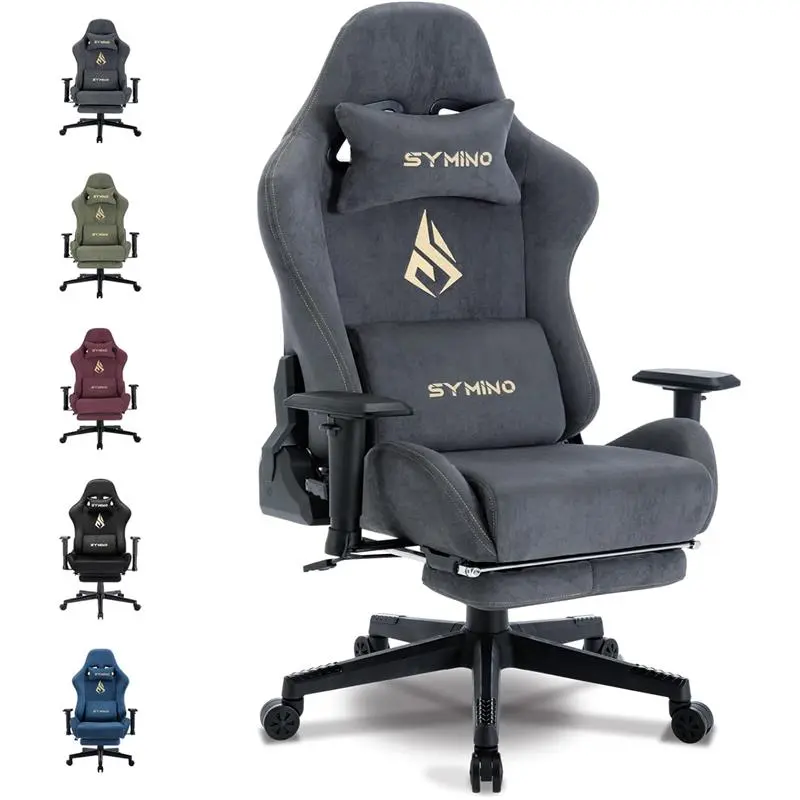 Gaming Chair, Computer Chair with Footrest, Headrest and Lumbar Support, Ergonomic PC Chair, Height Adjustable Rotating Task Chairs, Gray