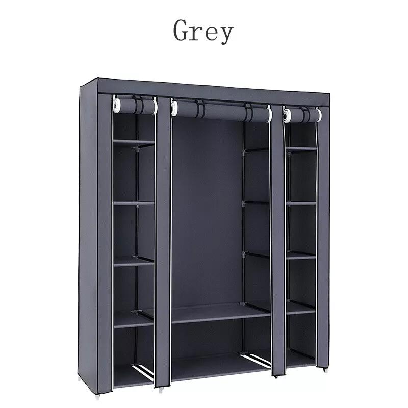 Large Fabric Canvas Wardrobe with Hanging Rail and Shelves for Home Storage - Organiser, Racks 4