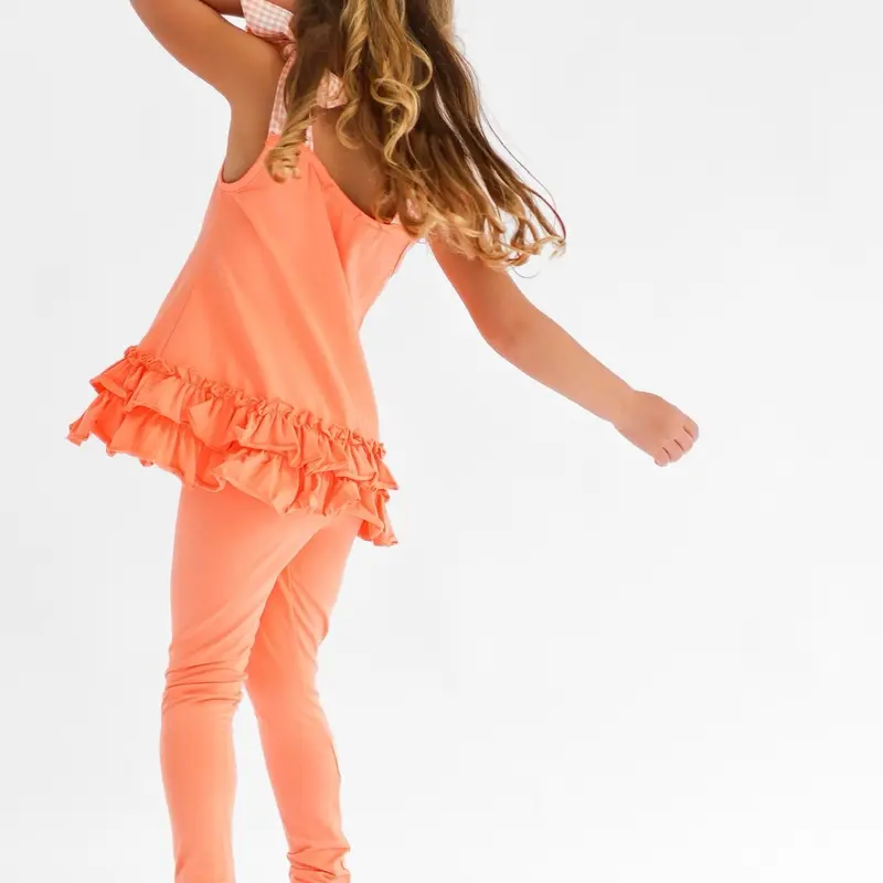 Shona girls coral frilly ruffle hem checked 3 piece tracksuit set 3