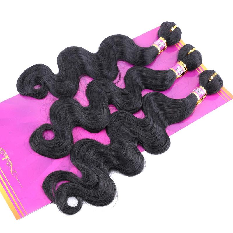 3 Bundles Body Wave Synthetic Hair Weave Extensions 16 18 20 Inches Mixed Color Black Hair Weft (1#) 3