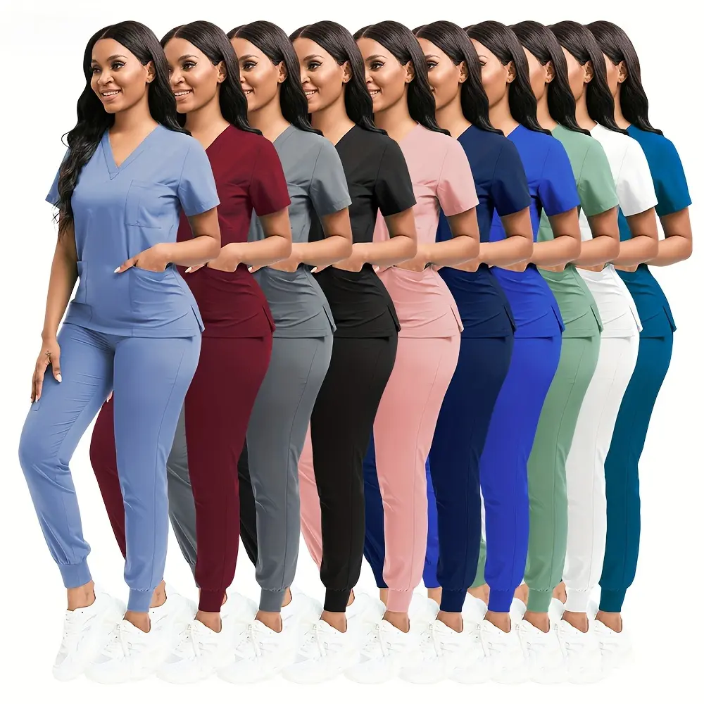 Premium Polyester Nurse Scrub Set – Stylish Fitted Uniform with Badge Pouch | Perfect for Nurses & Veterinarians
