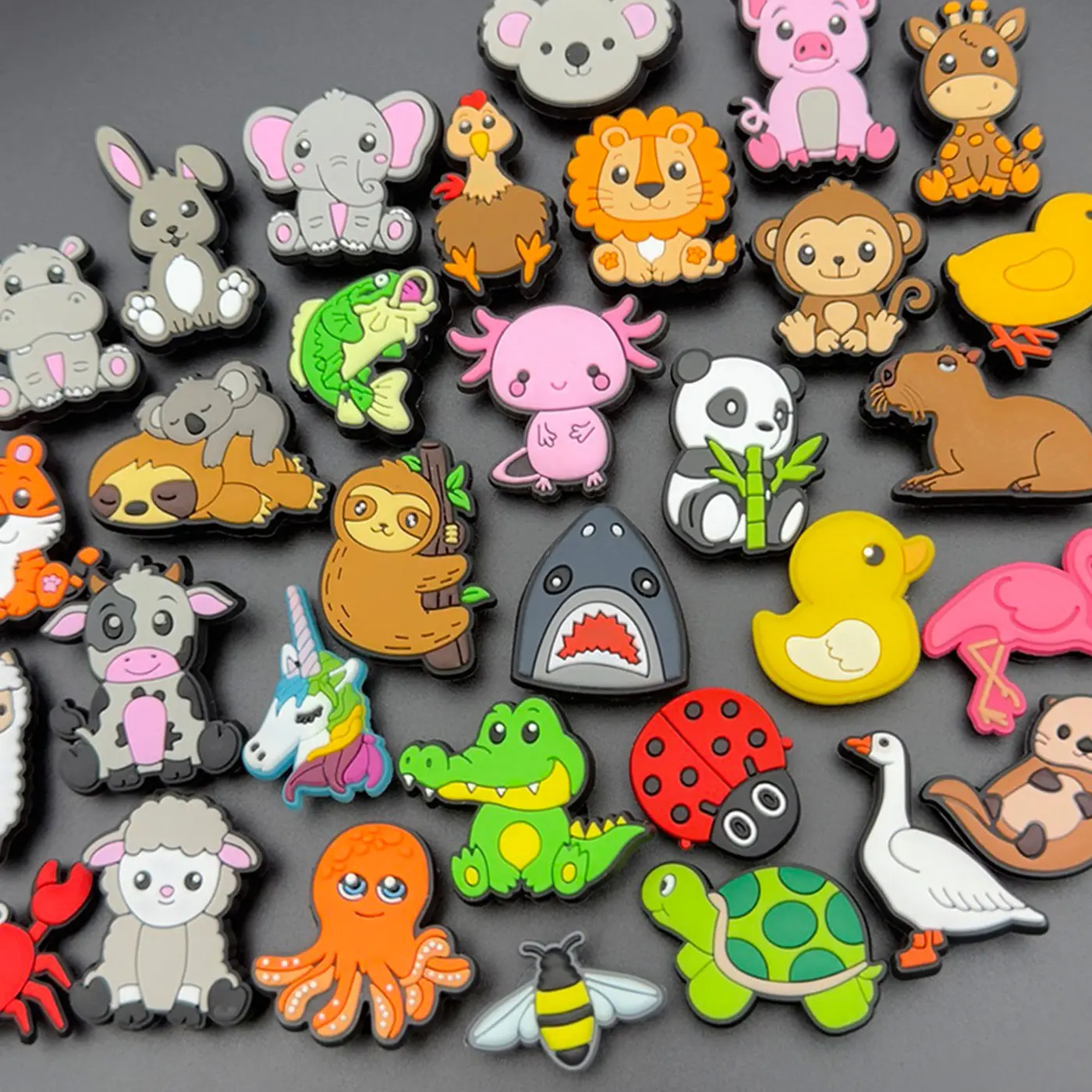 Cute Animal Croc Charms - Women's Girl's Boy's Kids Shoe Charm for Foam Clogs and Footwear - PVC Rubber with Rear Button Clip Bit - Capybara Sloth Axolotl Crocodile Cow Monkey Lion Panda Unicorn Duck Tiger Koala Turtle Butterfly Pig Flamingo croc charm