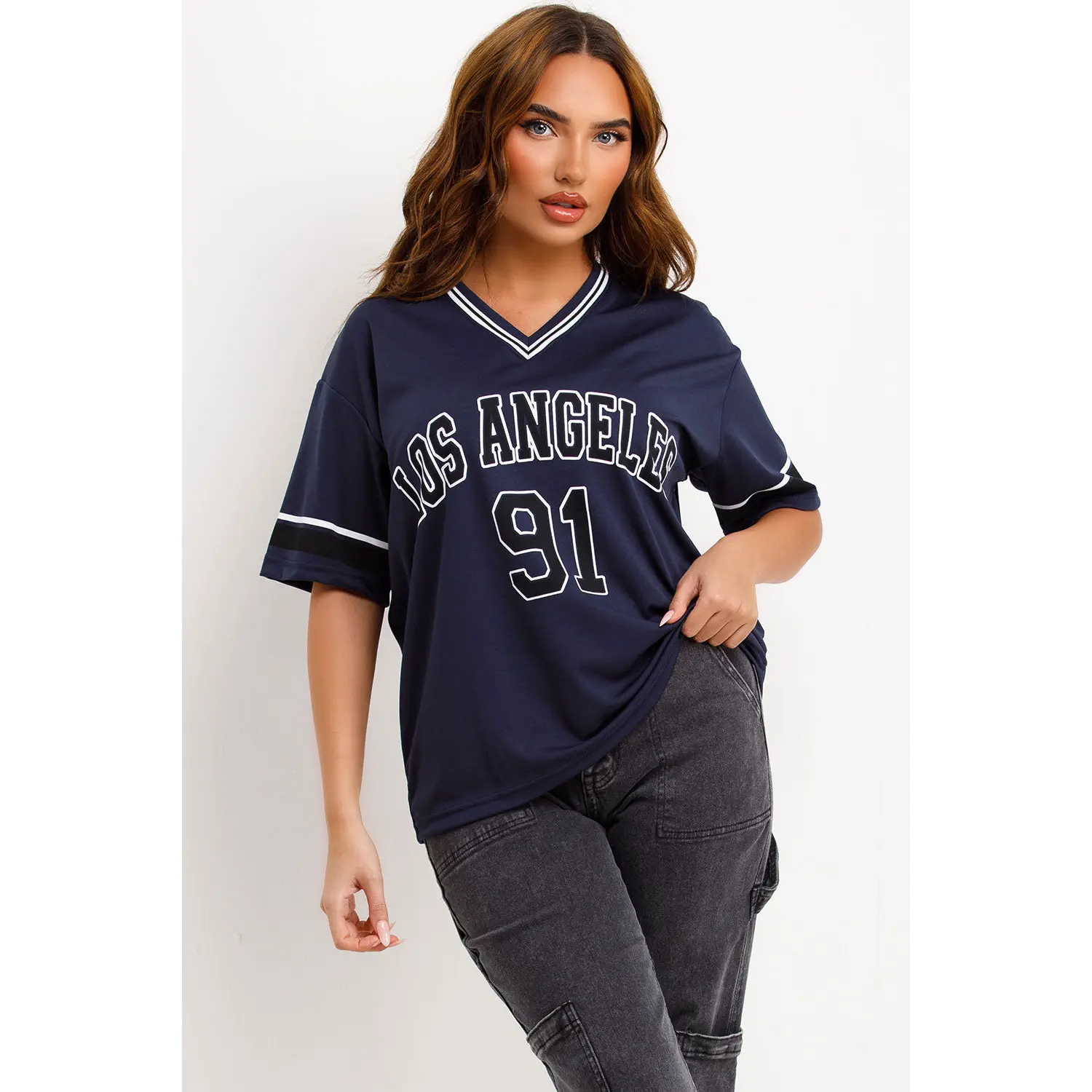 Football Jersey T Shirt With Los Angeles Print Navy