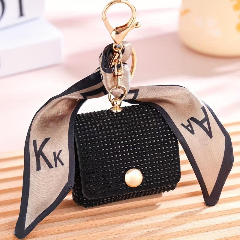 Fashion Mini Coin Purse with Rhinestone Embellishments, PU Material, Keychain Charm with Edge Paint and Scarf Detail 2