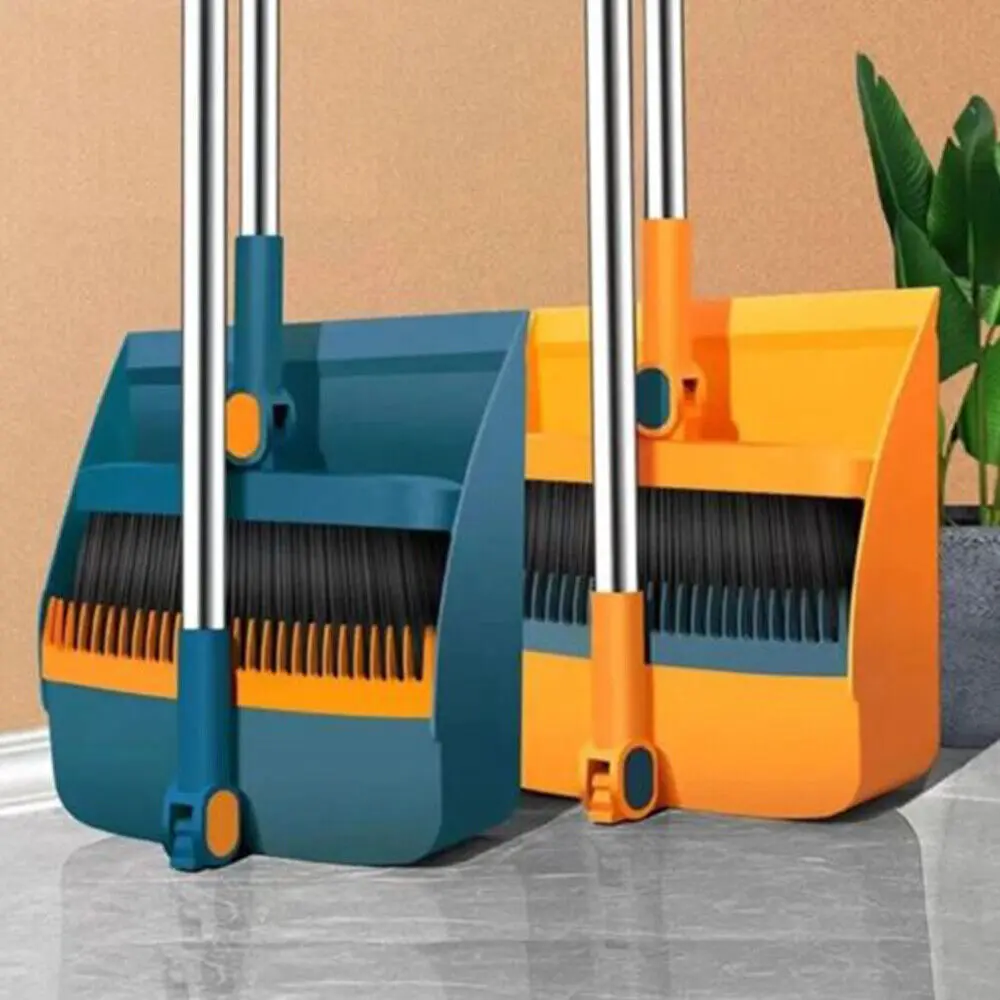 Long Handled Dustpan and Brush Set Strong Metal Handle Dust Pan & Broom Sweeper Cleaning Comfortable