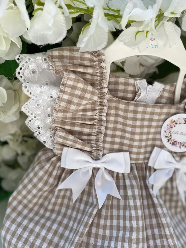 Beige Chequred Dress With Knickers 1