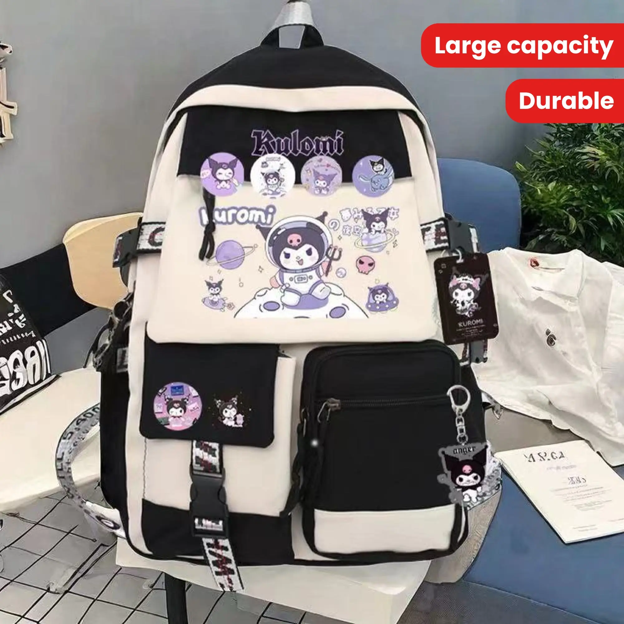 Large Capacity Sanrio Kuromi Backpack - Durable Polyester Laptop Bag with Dual-Strap for School, Travel & Daily Use - Perfect Birthday Gift
