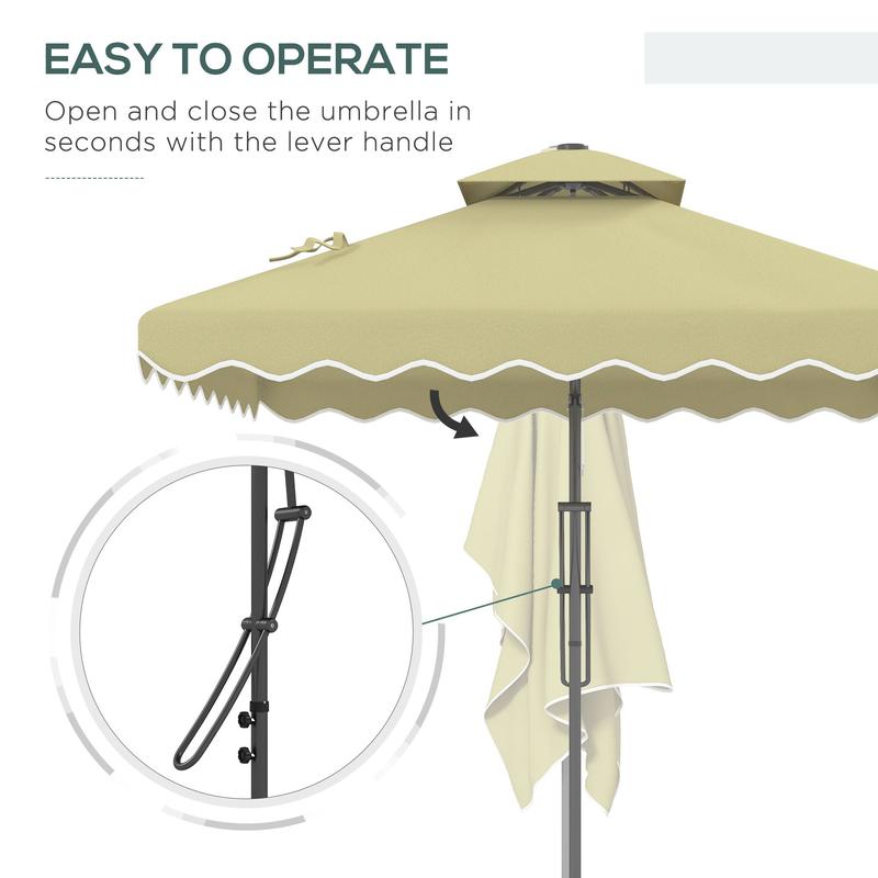 Outsunny 2.5m Square Double Top Garden Parasol Cantilever Umbrella with Ruffles, Beige 3
