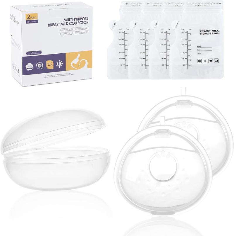 Product Introduction of 2PCS Milk Collection Shells with 4 Storage Bags, Reusable Silicone Breast Shells with Storage Box, Breast Milk Saver Nursing Pads Cups for Breastfeeding Save Breastmilk 3