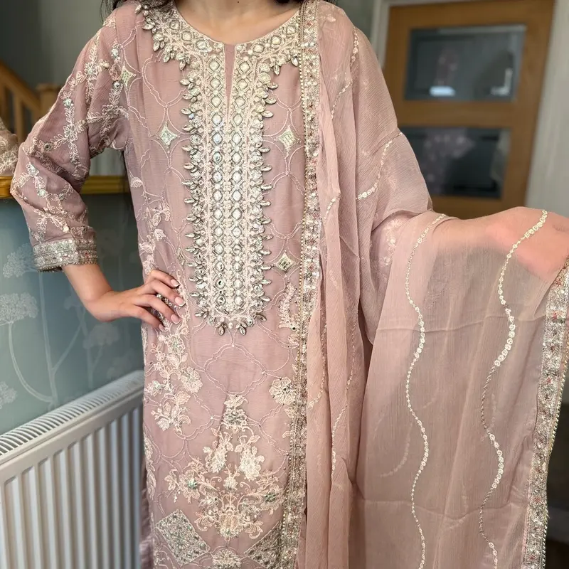 Inspired by Agha Noor Chiffon Fully Embroidered Dress Diamanté Work and Thread Work. Pakistani Womenswear 6