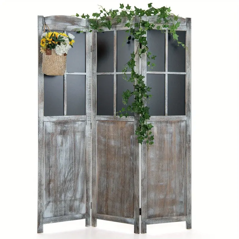 GOFLAME 3-Panel Folding Room Divider 136 x 178cm Wooden Retro Decorative Wall Divider 2