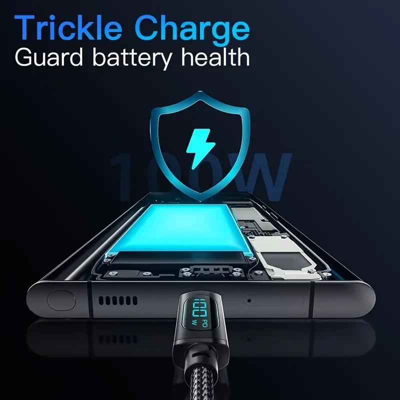 Heavy-duty USB Type C Charging Data Sync Cable Braided Durable Fast Mobile Smartphone Cellphone Phone Charger PD 100w 2 metre Long Lead Digital Display Smartphone Electronic phone cable Durable Protection 2