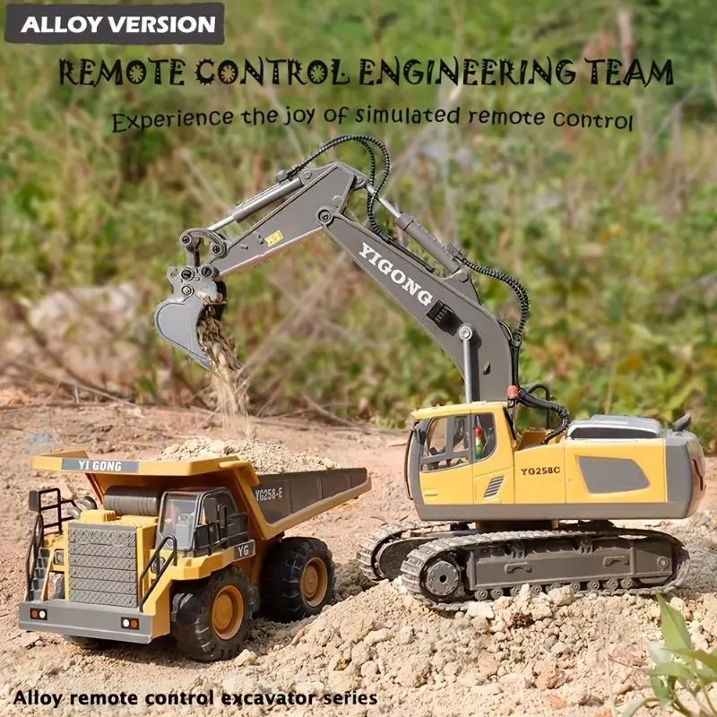 Remote Control Excavator Toy with 11-Channel Alloy Metal Construction, 2.4GHz Wireless, USB Rechargeable 18650 Lithium Battery, Weather-Resistant, Operating Voltage ≤36V, for Kids 14+ Years 1