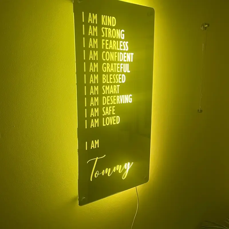 Custom Affirmations LED Name Mirror | Personalised Light Up Mirror Sign | Light Up Wall Sign | I AM Mirror | Multiple Colour Options | Remote Included 8