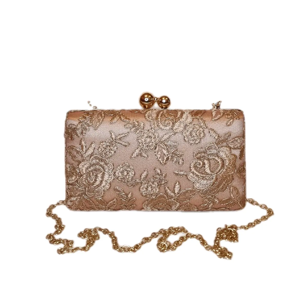 Floral Embroidery Satin Design Textured Metallic Trim Embellished Hard Compact Evening Clutch Bag odourless elegant fashion bags