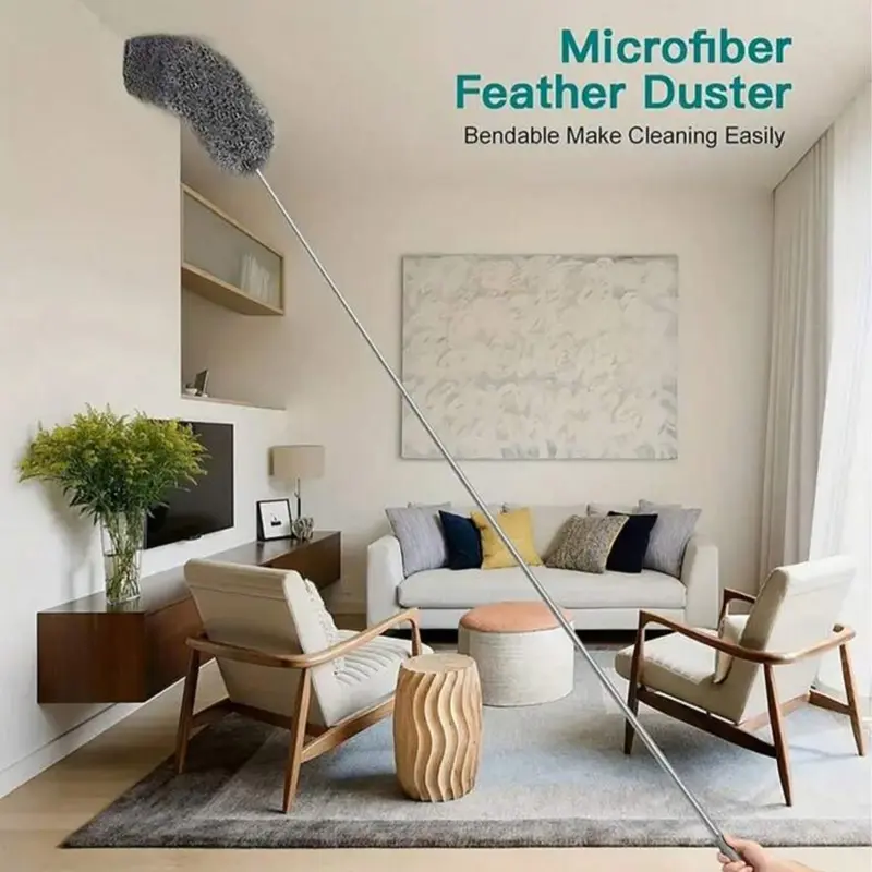 4 Pcs Set Household Dusting Cleaning Kit With Extendable Adjustable Telescoping Pole And 3 Microfiber Duster and Cleaning Head For Floor, Ceiling, Bedroom, Sofa Back And Furniture Cleaning. 1