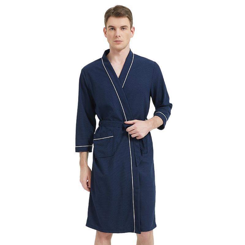 2025 Spring and Autumn New Pajamas Three-Quarter Sleeve Waffle Bathrobe Men's Plus Size Loungewear Sleepwear 6