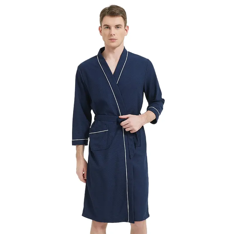 2025 Spring and Autumn New Pajamas Three-Quarter Sleeve Waffle Bathrobe Men's Plus Size Loungewear Sleepwear 6