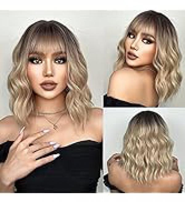 Product Introduction of incohair Green Wigs matcha green Wig with Bangs Women Girls Short Curly Wavy Bob Wig Shoulder Synthetic Party Wigs Wig Cap Included (matcha green) 37
