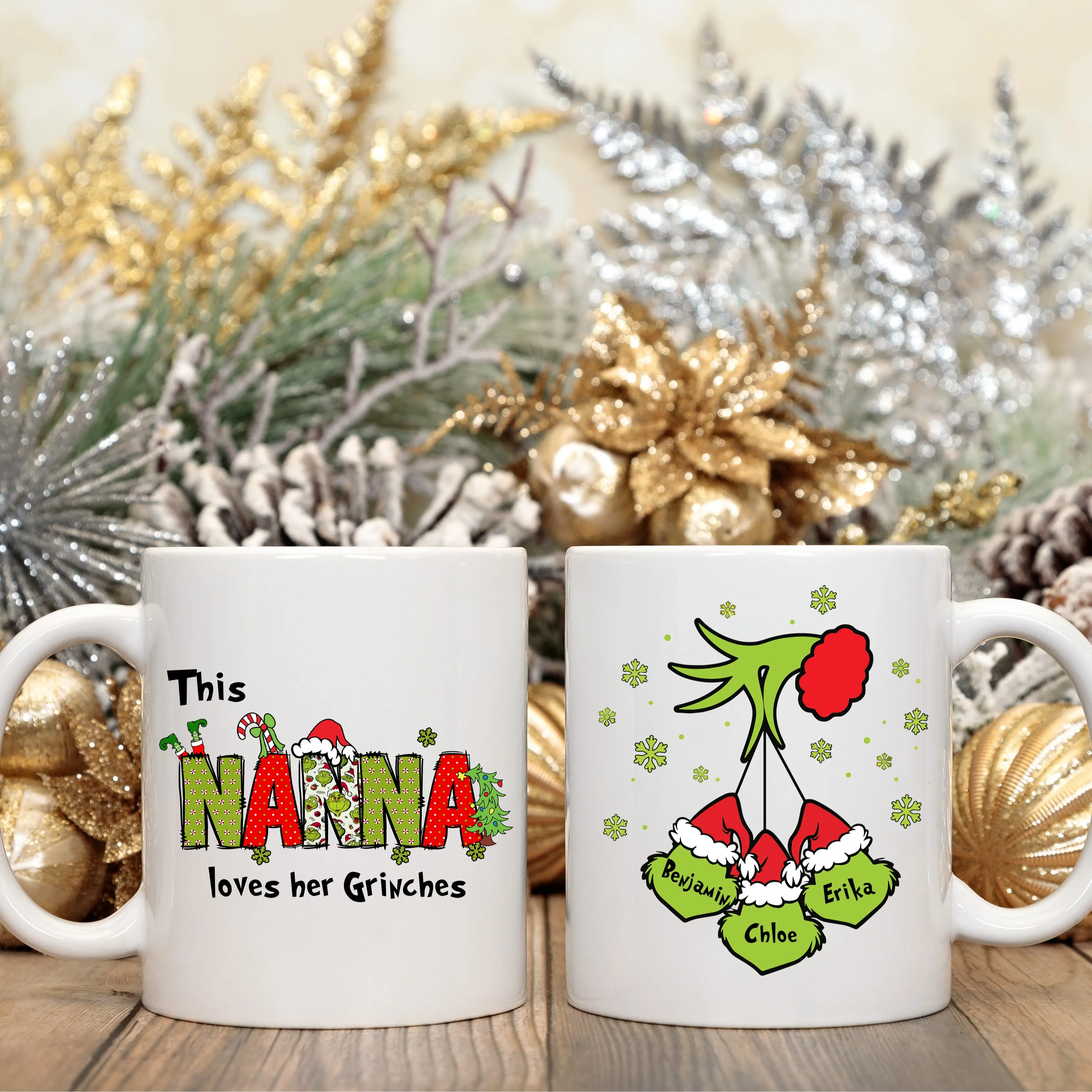 Love Your Grinches Personalised Christmas Ceramic Coffee Mug Stocking Filler Children -Grandchildren - Nanna- Grandad - Mum - Dad - Auntie Drinkware Reuse Reusable Cup Drinkware Washable Drink Tumbler cute