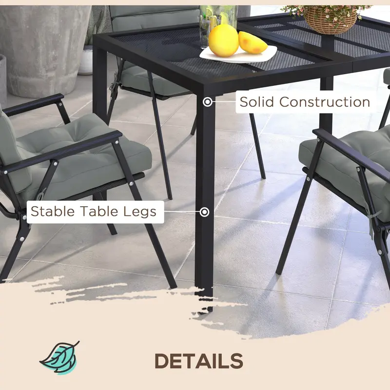 Outsunny Four-Seater Steel Garden Table, with Wired Top - Grey 5