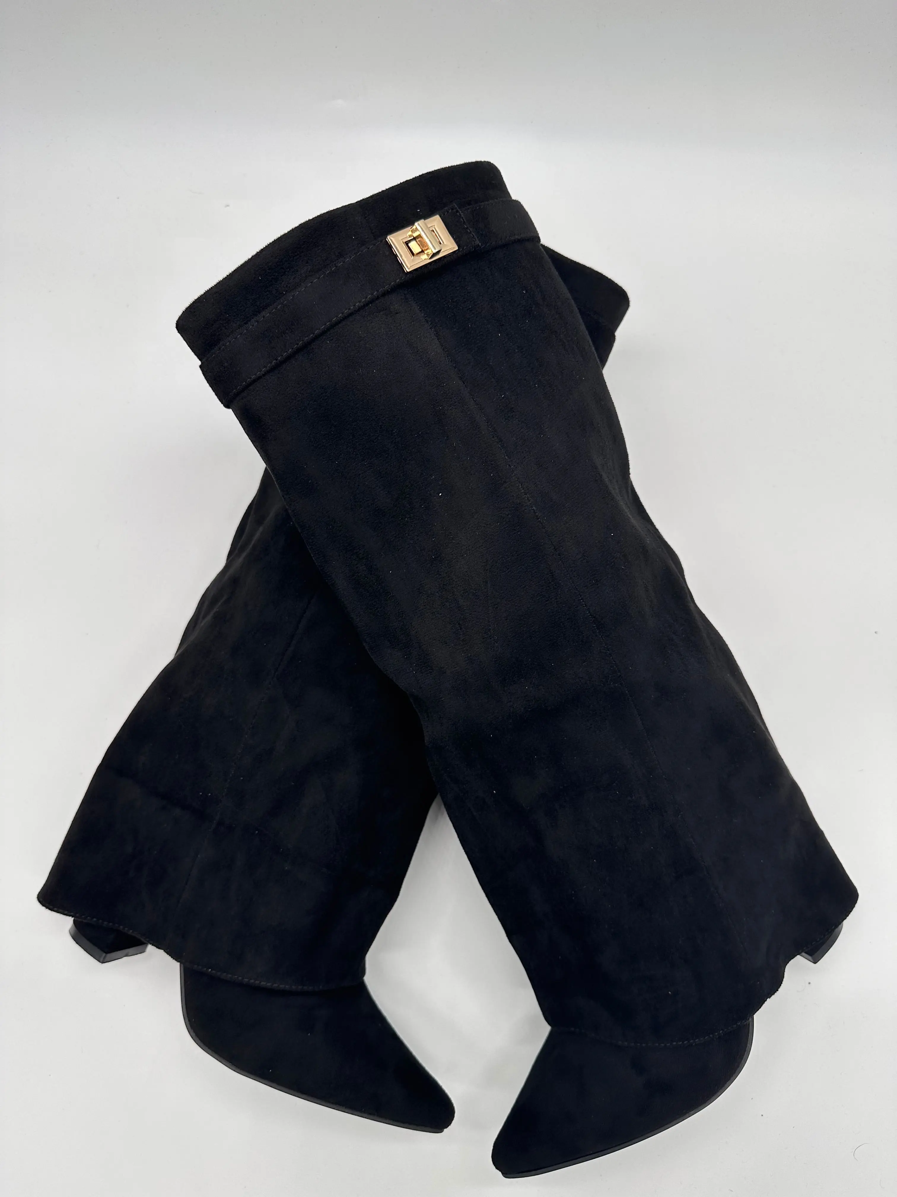 JESSIE-SUEDE Trendy Black Buckle Ladies Cowboy Boot