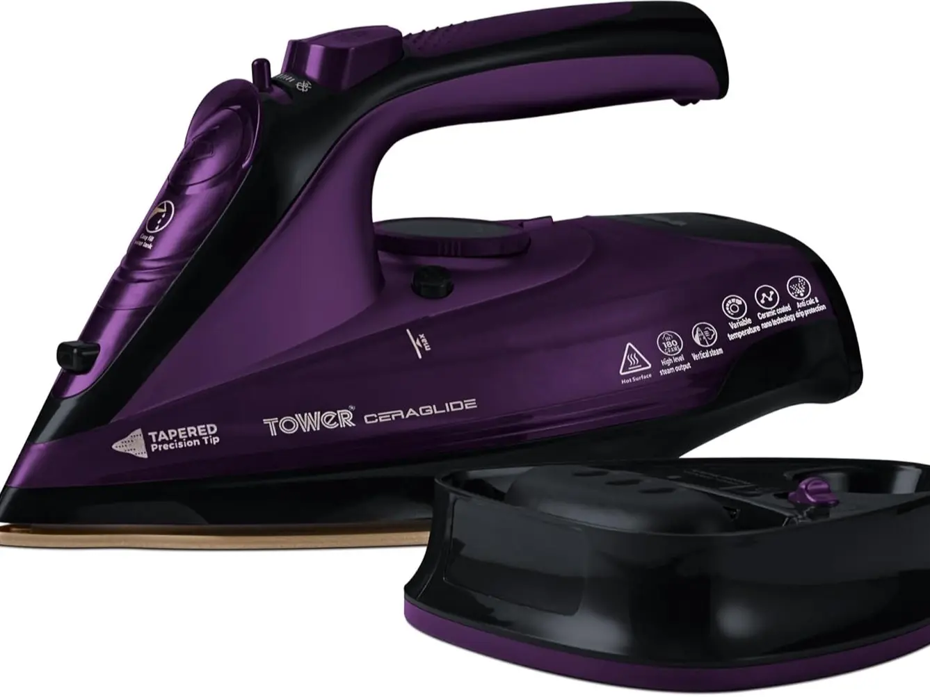 CeraGlide Cordless Steam Iron with Ceramic Soleplate and Variable Steam Function, 2400 W, Purple