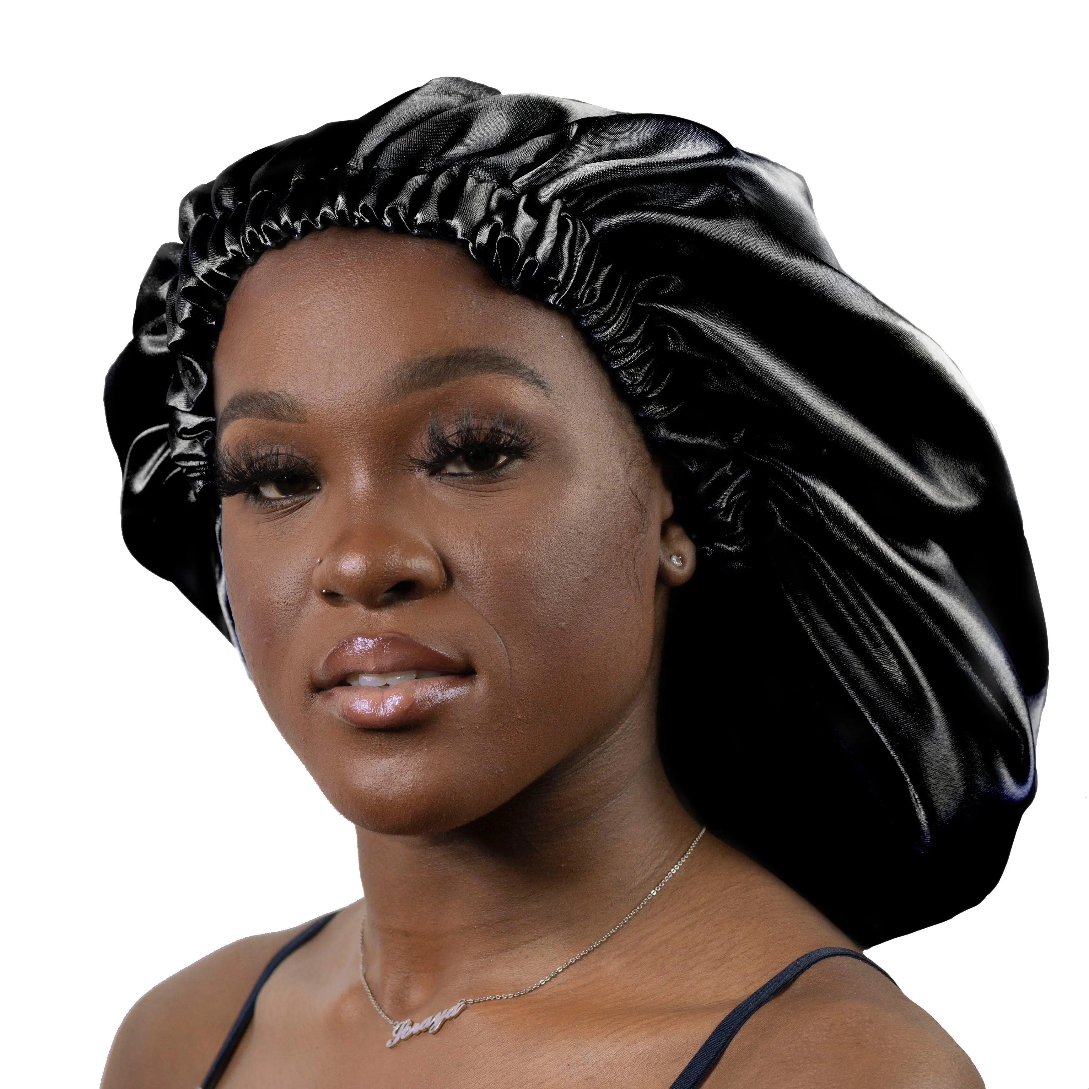 BLACK Adult to Baby/Newborn/Infant/Children • Reversible Double-layered Satin Bonnet Sleep hat perfect for long braids & hair
