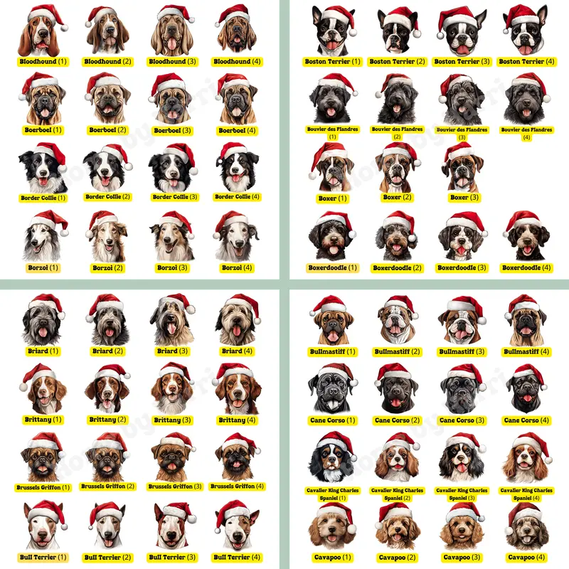 Christmas Santa Hat Dog Sacks/Stocking - Various Breeds 2