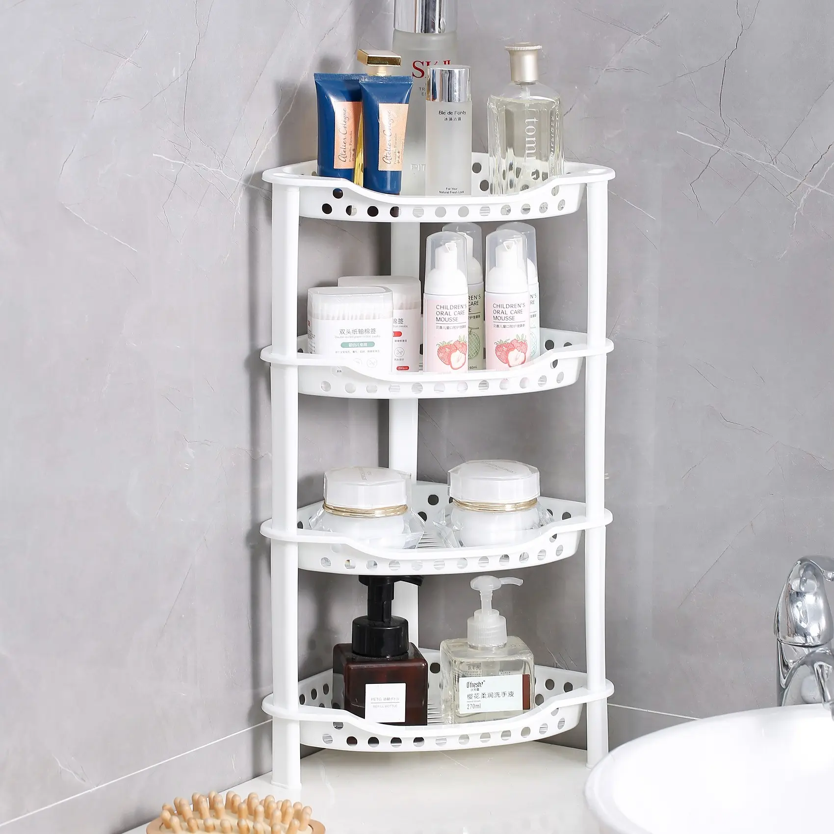 Corner Shower Caddy 4 Tier Small | Bathroom Storage Holder Corner Organizer | Standing Shelf Rack Rustproof Bathroom Storage Unit Plastic Adjustable Waterproof