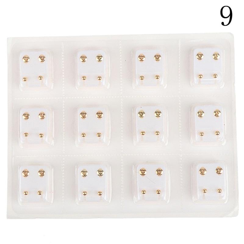 24pcs=12Pairs Surgical Steel Ear Studs Earrings Set Medical Earrings Piercing Tool Kits Women Jewelry Piercing Stud Earring 3
