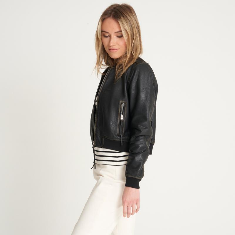 Barneys Originals Women's Washed Leather Bomber Jacket 5