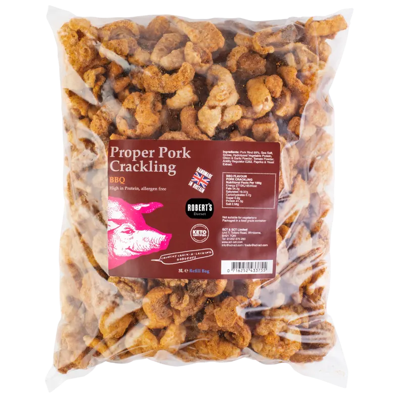 Proper Pork Crackling - 3L Refill Bags – Available in Multiple Flavours - Keto-friendly, Allergen-Free, Low Carb & High Protein, Handmade in Britain Salt Snack 1