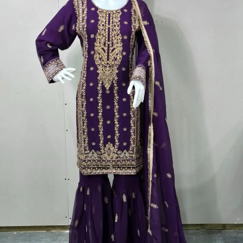 Three piece chiffon garara style suit in four different colours