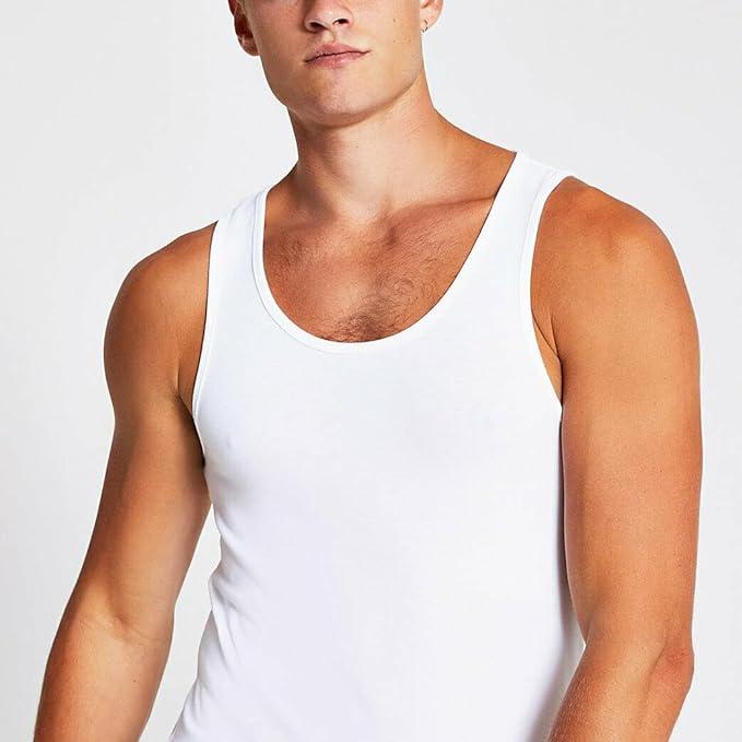 Pack of 3 New Mens Vests Singlet 100% Cotton Vest Tops for Men White Men's Vests Black Vests for Men UK Pack Utra Soft Mens Vest Undershirt Mens White Vest S to 5XL Menswear Natural Underwear Human 2