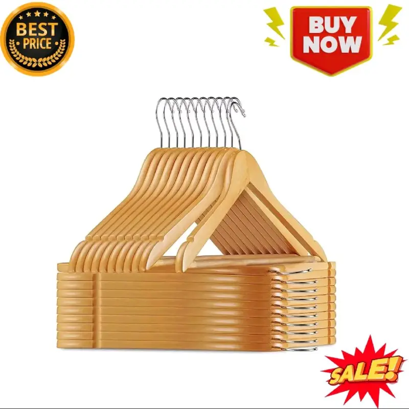 Wooden Coat Hangers Suit Garments Clothes Wood Hanger Trouser Bar Set 10/20/40 - Home Organizer - Hanging, Organiser 0