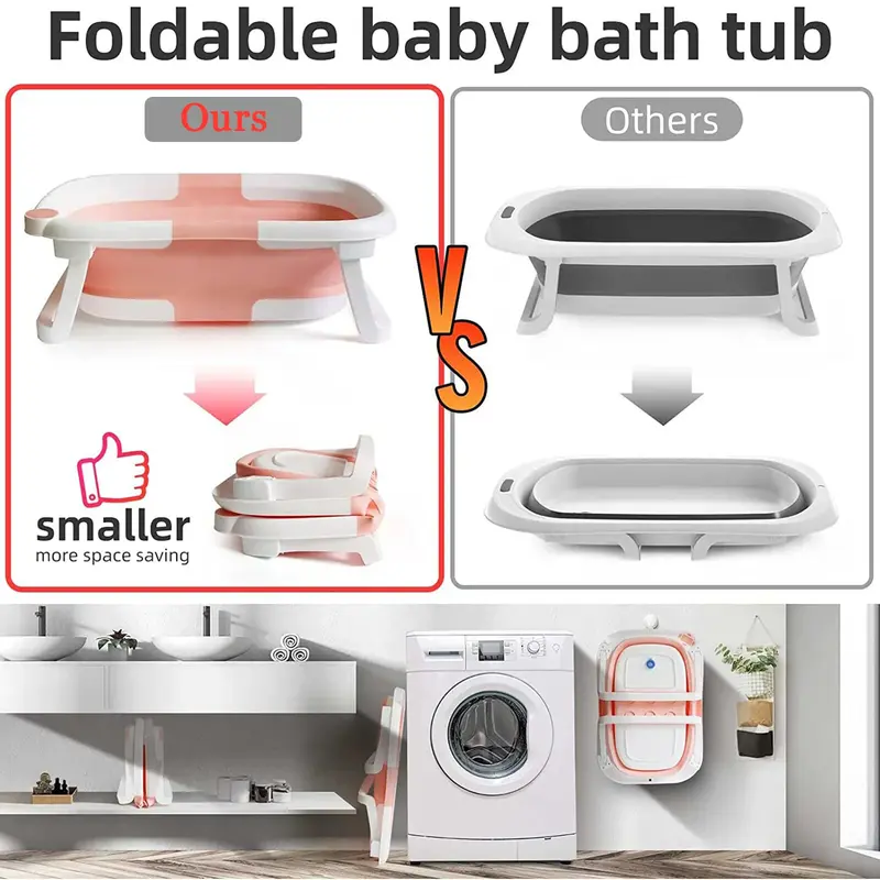 Foldable Baby Bath Tub, Toddler Bathtub with Thermometer Portable Collapsible Baby Shower 2