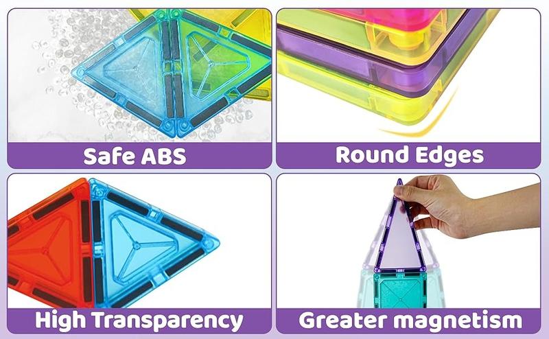 Product Introduction of Suebah 53PCS Magnetic Blocks & Tiles STEM Kit | Montessori Sensory Toys for 3-7 Year Olds | Easter Learning Gift for Kids (Thick Child-Safe Material) 6