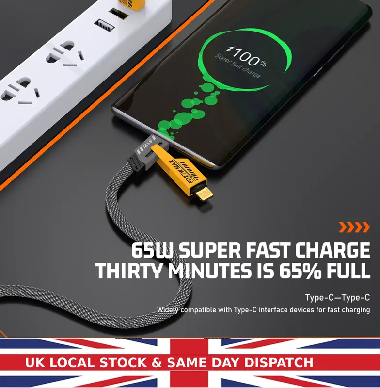 [ UK SELLER] Dual Head Type-c Data USB 4-in-1 PD 65W Fast Charging Cable Flash Charging Cable For iPhone15/14/13/12/11 Pro Max/XS MAX/XR/XS/X/8/iPad/Samsung Notebook Phone Charging Cable Smartphone Cellphone Mobile Electronic multi charger Alloy Android c 1