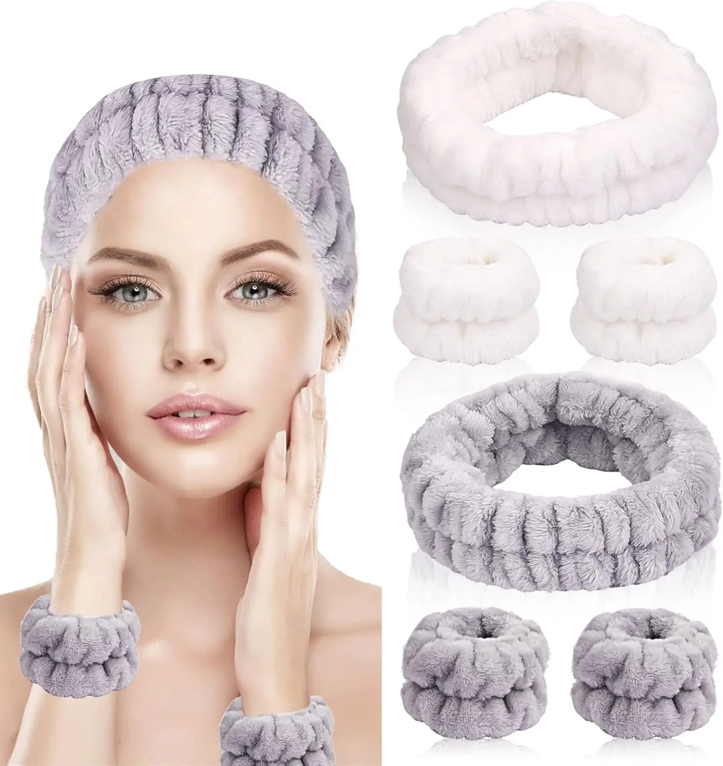Headband, 6 Pcs Skincare Headband and Wristbands, Women's Fashion Headbands, Soft Elastic Wrist Bands for Face Washing, Headband for Washing Face Hair Care Makeup Beauty